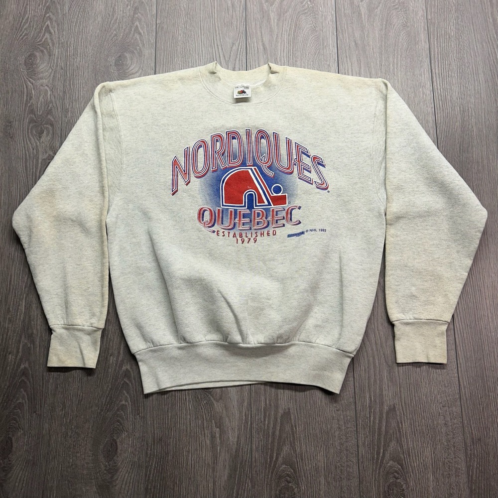 Vintage 1993 Quebec Nordiques NHL Sweatshirt Fruit of the Loom Gray Mens L